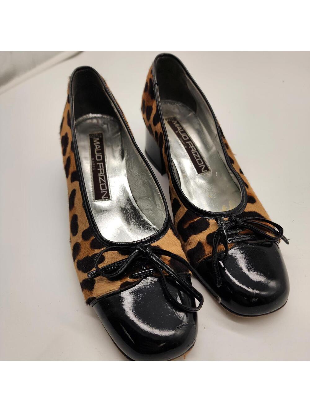 Maud Frizon leopard heeled dress shoes paten leather calf hair 5